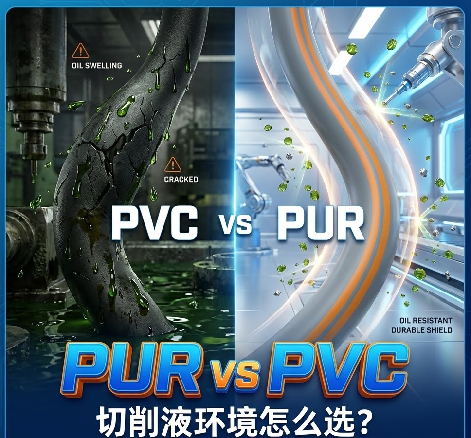 PUR vs PVC：机床切削液情形下，，，，你的拖链电缆选对护套了吗？？？？？